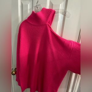 NWOT F21 Hot Pink Asymmetrical Open Shoulder Sweater
